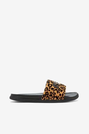 FILA Drifter Luxe Wild Slides Black / Leopard,Womens Shoes | CA.XTDSCO283